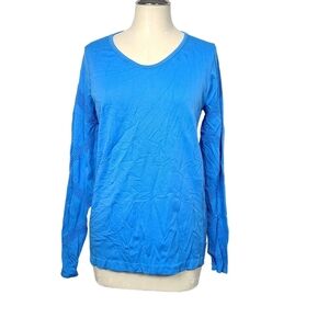 Be Inspired Blue Eyelet Cut Out Long Sleeve Shirt L